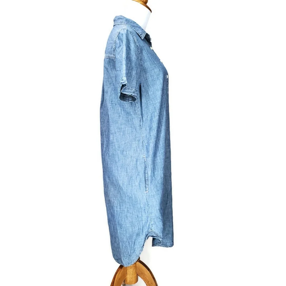 GAP Chambray Popover Denim Shirt Dress in Indigo 100% Cotton Size XS Petite - Picture 4 of 12
